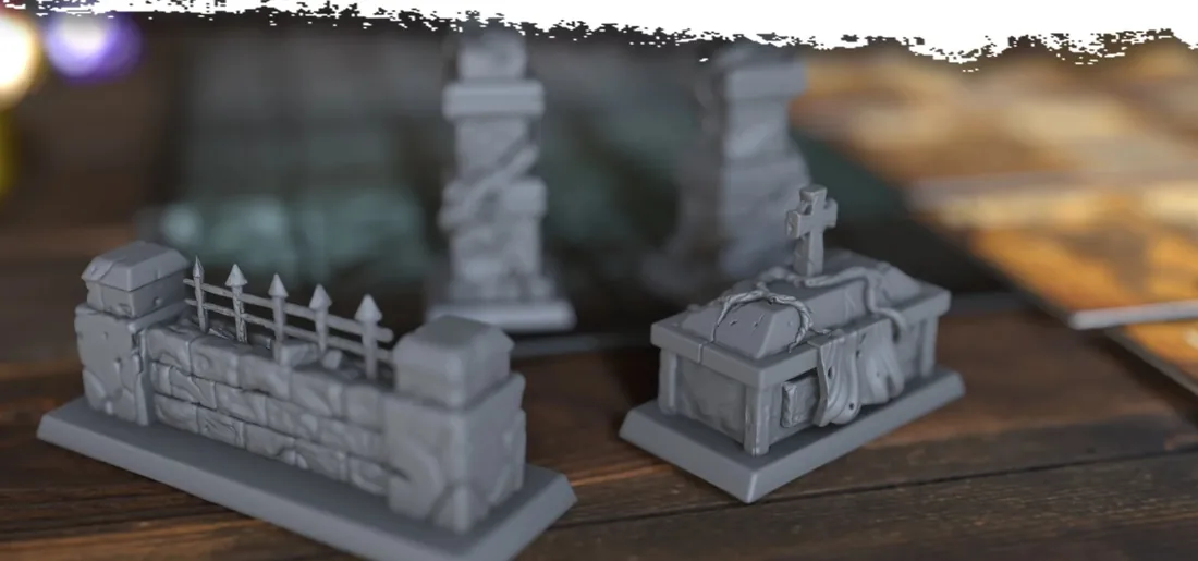 Blocker ed elementi scenici: mura e tomba in miniatura